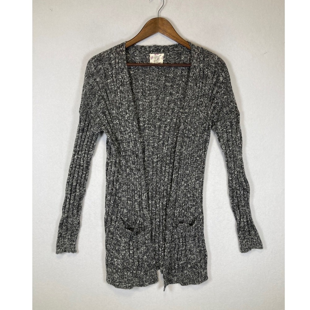 Textered Layering Hippie Rose Women S Gray Marled Ribbed Pocket Cardigan